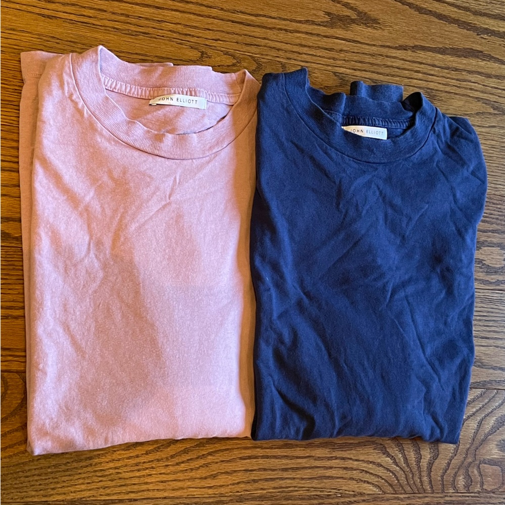 Lot of 2 - John Elliott University Long Sleeve Tees - Size Small - Blue and Pink